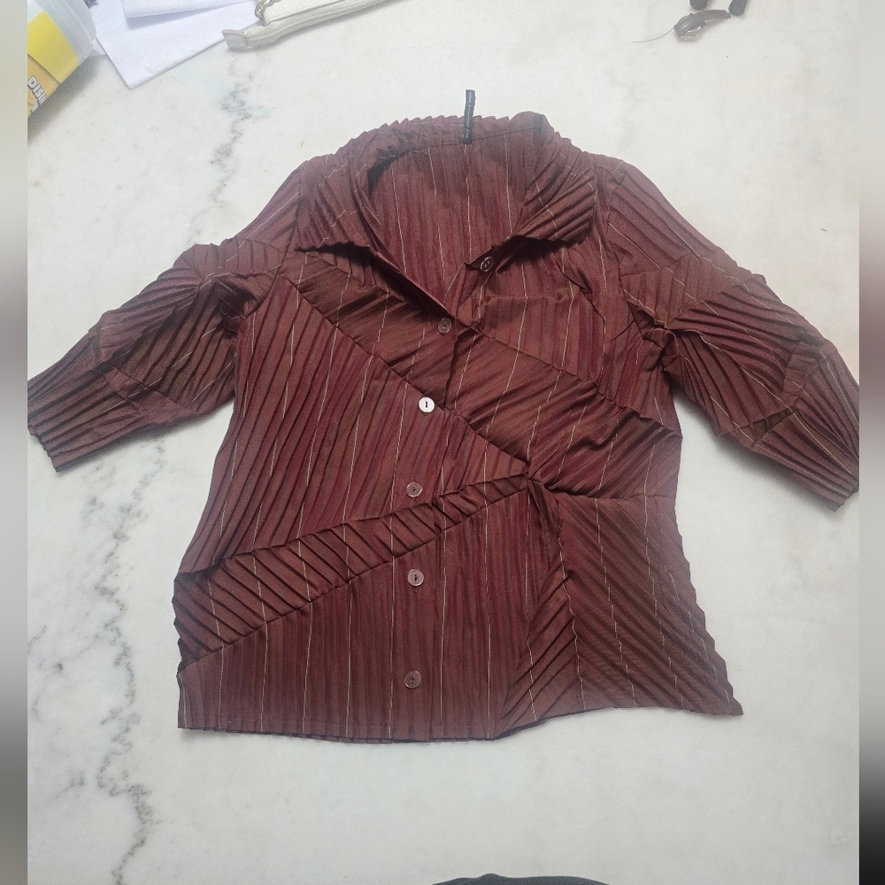 Elegant Brown Pleated Blouse